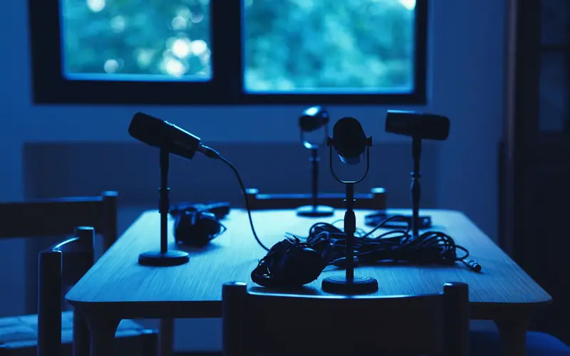 Micros de podcast sur une table
